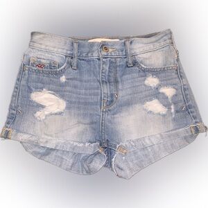 Hollister Y2K Light Blue Distressed Cuffed Denim Jean Short Shorts 0 24